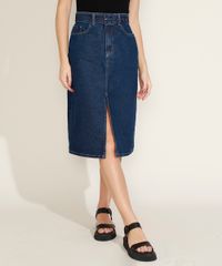 Saia-Jeans-Feminina-Midi-com-Fenda-e-Cinto-Azul-Escuro-9964753-Azul_Escuro_5