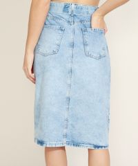 Saia-Jeans-Feminina-Midi-com-Fenda-e-Cinto-Azul-Claro-9964761-Azul_Claro_2