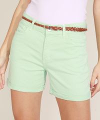 Bermuda-de-Sarja-Feminina-Cintura-Alta-com-Barra-Dobrada-e-Cinto-Verde-Claro-9967067-Verde_Claro_1
