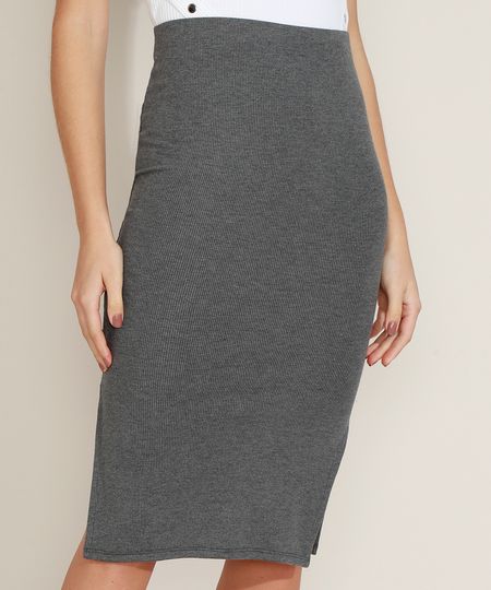 Saia-Feminina-Midi-Canelada-com-Fendas-Cinza-Mescla-9967363-Cinza_Mescla_1