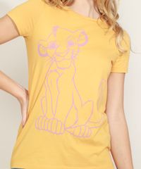 Blusa-Feminina-Simba-O-Rei-Leao-Flocada-Manga-Curta-Decote-Redondo-Mostarda-9973840-Mostarda_2