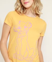 Blusa-Feminina-Simba-O-Rei-Leao-Flocada-Manga-Curta-Decote-Redondo-Mostarda-9973840-Mostarda_5