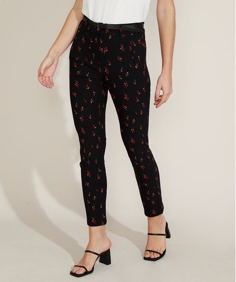 Calca-Feminina-Skinny-Cintura-Alta-Estampada-Floral-com-Cinto-Preta-9948763-Preto_1