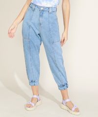 Calca-Jeans-Feminina-Baggy-Jogger-Cintura-Super-Alta-com-Recorte-Azul-Claro-9964983-Azul_Claro_1