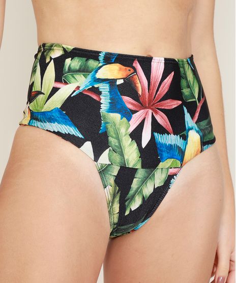 Biquini-Calcinha-Hot-Pant-Estampado-Tucano-e-Folhagem-com-Protecao-UV50--Preto-9959375-Preto_1