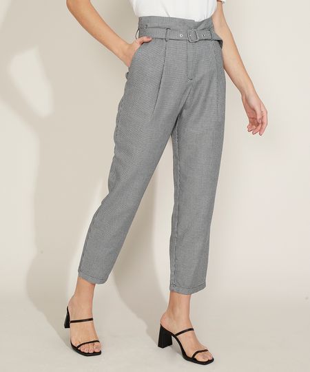Calca-Feminina-Clochard-Cintura-Alta-Estampada-Pied-de-Poule-com-Cinto-Preta-9888260-Preto_1