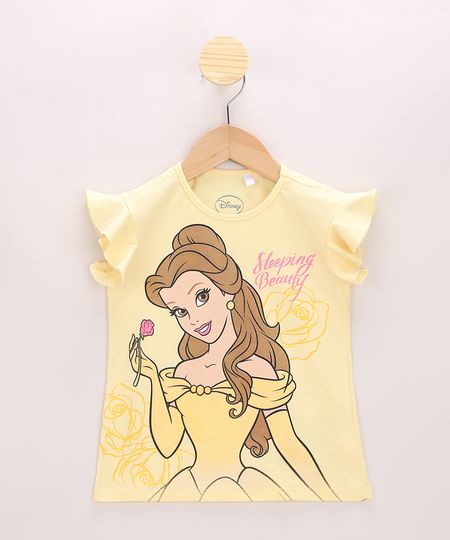 Blusa-Infantil-Princesa-Bela-com-Glitter-Manga-Curta-com-Babado-Amarela-9967482-Amarelo_1