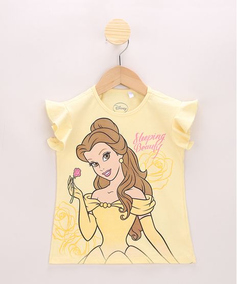 Blusa-Infantil-Princesa-Bela-com-Glitter-Manga-Curta-com-Babado-Amarela-9967482-Amarelo_1