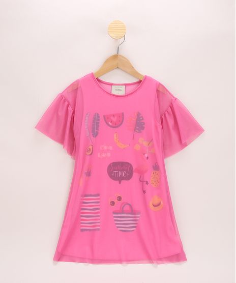 Vestido-de-Tule-Infantil--Summer-Time--com-Babado-na-Manga-Pink-9966495-Pink_1