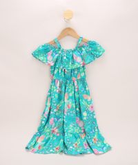 Vestido-Infantil-Midi-Open-Shoulder-Estampado-de-Folhagem-Manga-Curta-Verde-9965255-Verde_2
