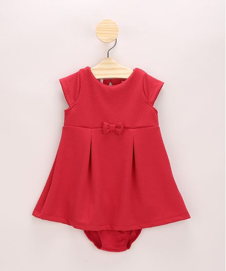 Vestido-Infantil-Texturizado-com-Pregas-e-Laco-Manga-Curta---Calcinha-Vermelho-9967804-Vermelho_1