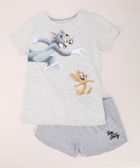 Pijama-Juvenil-Tom-e-Jerry-Manga-Curta-Cinza-Mescla-9969733-Cinza_Mescla_1