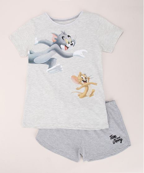 Pijama-Juvenil-Tom-e-Jerry-Manga-Curta-Cinza-Mescla-9969733-Cinza_Mescla_1