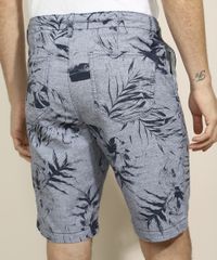 Bermuda-de-Sarja-Masculina-Reta-Estampada-de-Folhagens-com-Bolsos-Azul-Marinho-9969455-Azul_Marinho_2