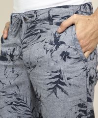Bermuda-de-Sarja-Masculina-Reta-Estampada-de-Folhagens-com-Bolsos-Azul-Marinho-9969455-Azul_Marinho_4