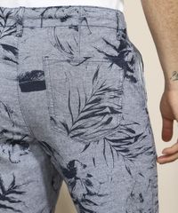 Bermuda-de-Sarja-Masculina-Reta-Estampada-de-Folhagens-com-Bolsos-Azul-Marinho-9969455-Azul_Marinho_5