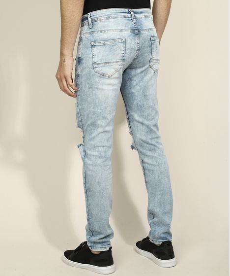 calça jeans masculina carrot destroyed azul claro