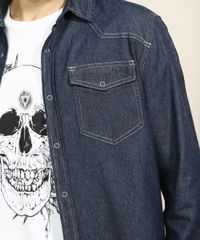 Camisa-Jeans-Masculina-Tradicional-com-Bolsos-Manga-Longa-Azul-Escuro-9961815-Azul_Escuro_5