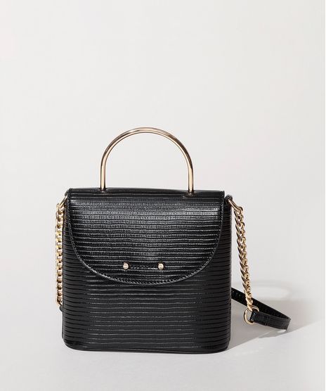 Bolsa-Feminina-Transversa-Cobra-com-Corrente-e-Alca-de-Metal-Preta-9915799-Preto_1