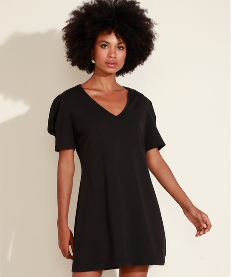 Vestido-de-Moletom-Feminino-Curto-Manga-Bufante-Preto-9961292-Preto_1