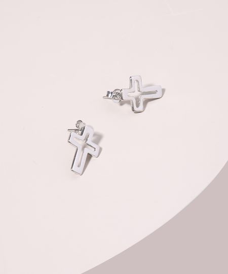 Brinco-Feminino-Folheado-Crucifixo-Vazado-Prateado-9945082-Prateado_1