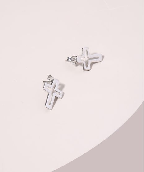 Brinco-Feminino-Folheado-Crucifixo-Vazado-Prateado-9945082-Prateado_1
