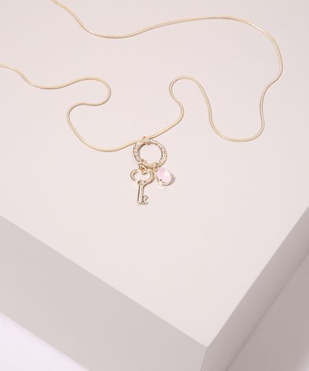 Colar-Feminino-Folheado-Alongado-com-Pingente-de-Chave-Dourado-9945096-Dourado_1