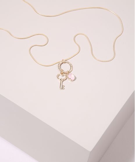 Colar-Feminino-Folheado-Alongado-com-Pingente-de-Chave-Dourado-9945096-Dourado_1