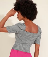 Blusa-Feminina-Estampada-Xadrez-Vichy-com-Franzido-Manga-Bufante-Decote-Princesa-Preta-9972722-Preto_2