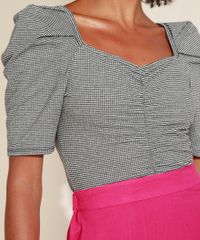 Blusa-Feminina-Estampada-Xadrez-Vichy-com-Franzido-Manga-Bufante-Decote-Princesa-Preta-9972722-Preto_5