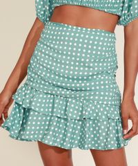 Saia-Feminina-Mindset-Curta-Estampada-de-Poa-com-Franzido-e-Babado-em-Camadas-Verde-Claro-9975454-Verde_Claro_1