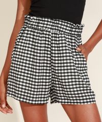 Short-Feminino-Mindset-Cintura-Super-Alta-Estampado-Xadrez-Vichy-com-Bolsos-Preto-9975473-Preto_1