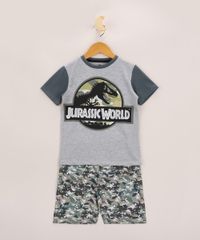 Pijama-Infantil-Raglan-Jurassik-Park-Manga-Curta-Cinza-Mescla-9960298-Cinza_Mescla_1