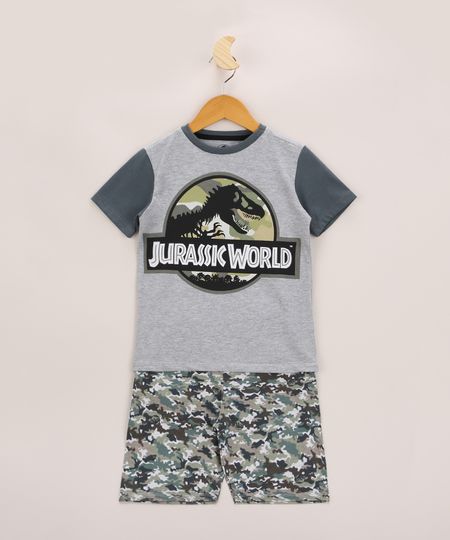Pijama-Infantil-Raglan-Jurassik-Park-Manga-Curta-Cinza-Mescla-9960298-Cinza_Mescla_1