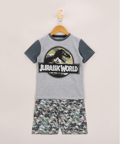 Pijama-Infantil-Raglan-Jurassik-Park-Manga-Curta-Cinza-Mescla-9960298-Cinza_Mescla_1