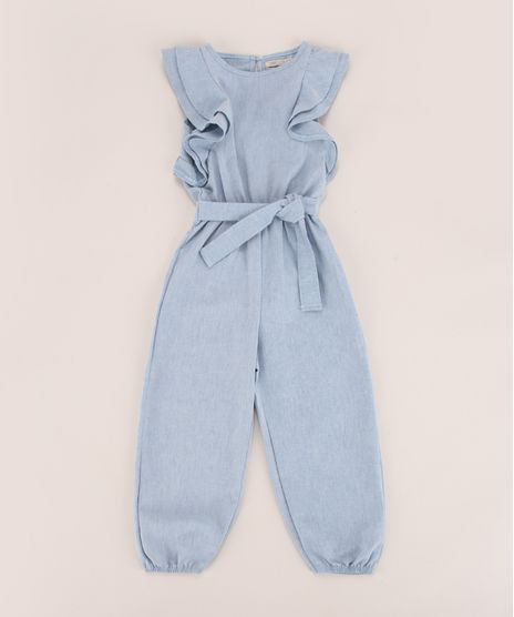 Macacao-Jeans-Infantil-com-Babados-e-Faixa-para-Amarrar-Manga-Curta-Azul-Claro-9953577-Azul_Claro_1