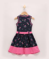 Vestido-Infantil-Estampado-Floral-com-Recortes-e-Faixa-para-Amarrar-Alca-Larga-Azul-Marinho-9965047-Azul_Marinho_2