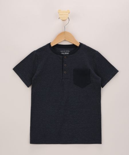 Camiseta Infantil Listrada com Bolso Manga Curta Gola Portuguesa Azul Marinho - 6 Menor preço em Camiseta Infantil Listrada com Bolso Manga Curta Gola Portuguesa Azul Marinho - 6