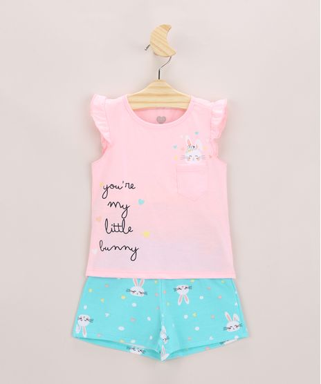 Conjunto-Infantil-de-Blusa-com-No-e-Babado-Manga-Curta-Rosa---Short-Estampado-com-Coelhos-Verde-Agua-9968279-Verde_Agua_1