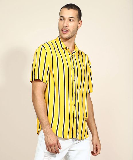 Camisa-Masculina-Tradicional-Listrada-Manga-Curta-Mostarda-9947509-Mostarda_1