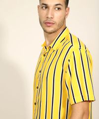 Camisa-Masculina-Tradicional-Listrada-Manga-Curta-Mostarda-9947509-Mostarda_4