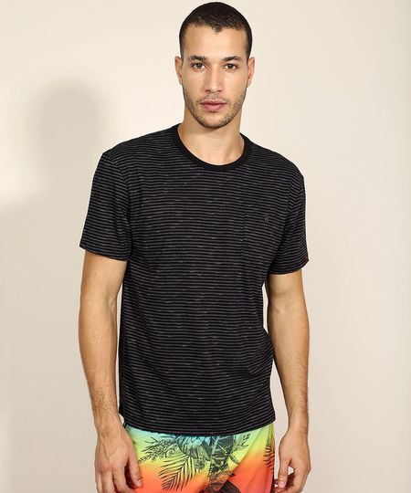 Camiseta-Masculina-Listrada-com-Bolso-Manga-Curta-Gola-Careca--Preta-9944426-Preto_1