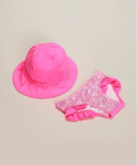 Biquini-Calcinha-Infantil-Estampado-Holografico---Chapeu-com-Protecao-UV50--Rosa-Neon-9957703-Rosa_Neon_1