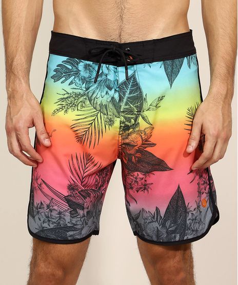 Bermuda-Surf-Masculina-Estampada-de-Folhagens-com-Bolsos-Laranja-9966500-Laranja_1