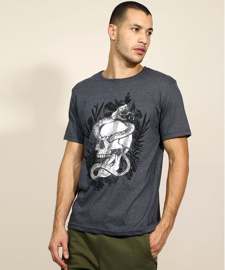 Camiseta-Masculina-Caveira-com-Cobra-Manga-Curta-Gola-Careca-Chumbo-9970356-Chumbo_1