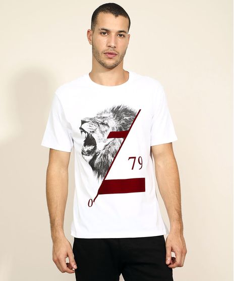 Camiseta-Masculina-Leao-Flocado-Manga-Curta-Gola-Careca-Branca-9970404-Branco_1