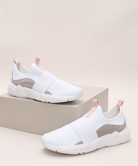 Tenis-Feminino-Oneself-Esportivo-com-Recorte-e-Elastico-Branco-9971038-Branco_1