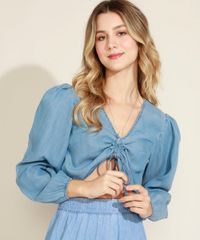 Blusa-Feminina-Jeans-com-Franzido-Manga-Longa-Bufante-Decote-em-V-Azul-Medio-9971143-Azul_Medio_4