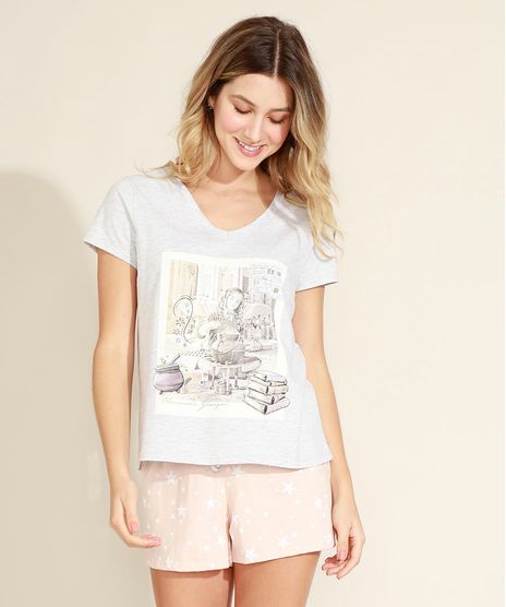 Pijama-Feminino-Harry-Potter-Manga-Curta-Cinza-Mescla-Claro-9961120-Cinza_Mescla_Claro_1
