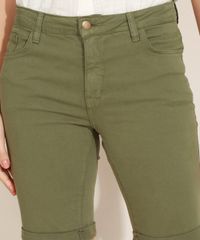 Bermuda-de-Sarja-Feminina-Ciclista-Cintura-Media-com-Barra-Dobrada-Verde-Militar-9968126-Verde_Militar_4